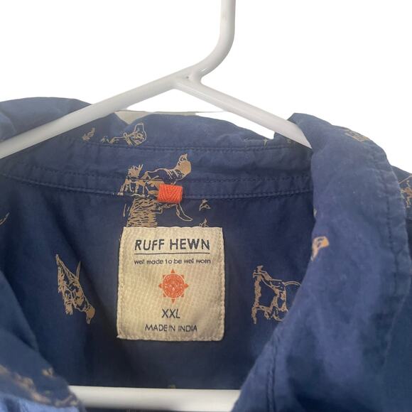 Ruff Hewn Men's Size XXL Hunting Dog Blue Short Sleeve Button Up Shirt - Picture 4 of 9